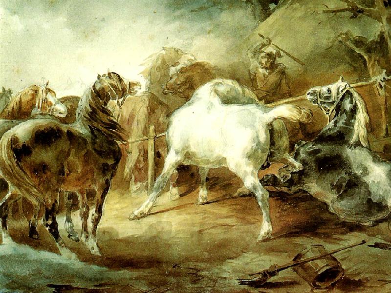 charles emile callande chevaux se battant dans un corral china oil painting image